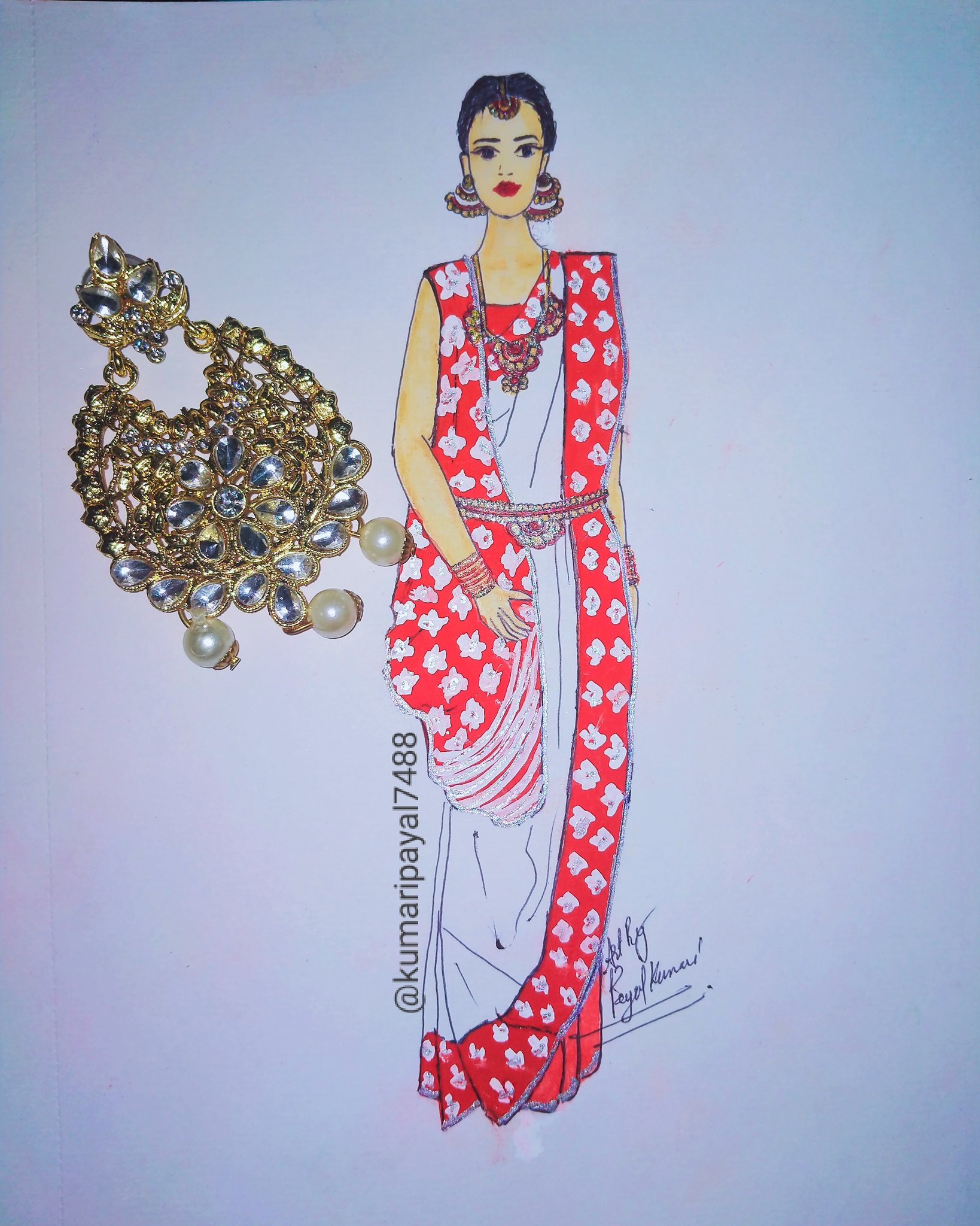 Saree Indian wear fashion illustration Art Print by Rashmis illustration |  Society6