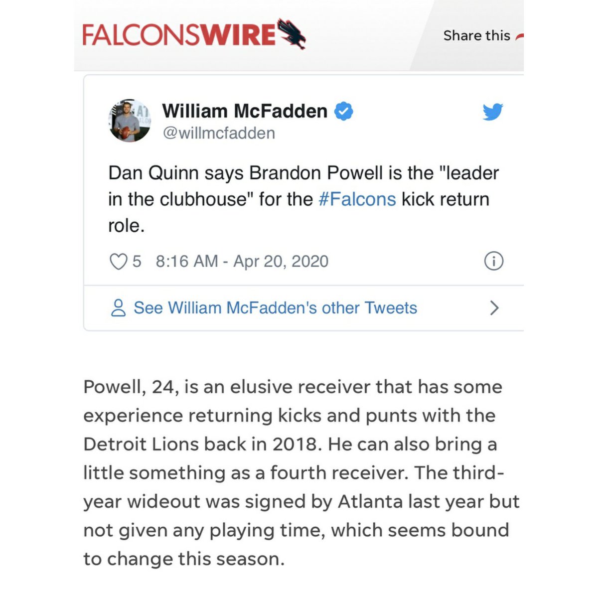 AgentTabEsq's tweet photo. On the morning of this unprecedented #2020NFLDraft, it seems appropriate to announce that we’ve ✍🏽, #AtlantaFalcons wide receiver, Brandon Powell.
Welcome to the #REPRESENT family.
Looking forward to seeing you do your thing on the field😤❗️
#WhoIsYourAgent 🙋🏽♀ https://t.co/NnijbmE27s
