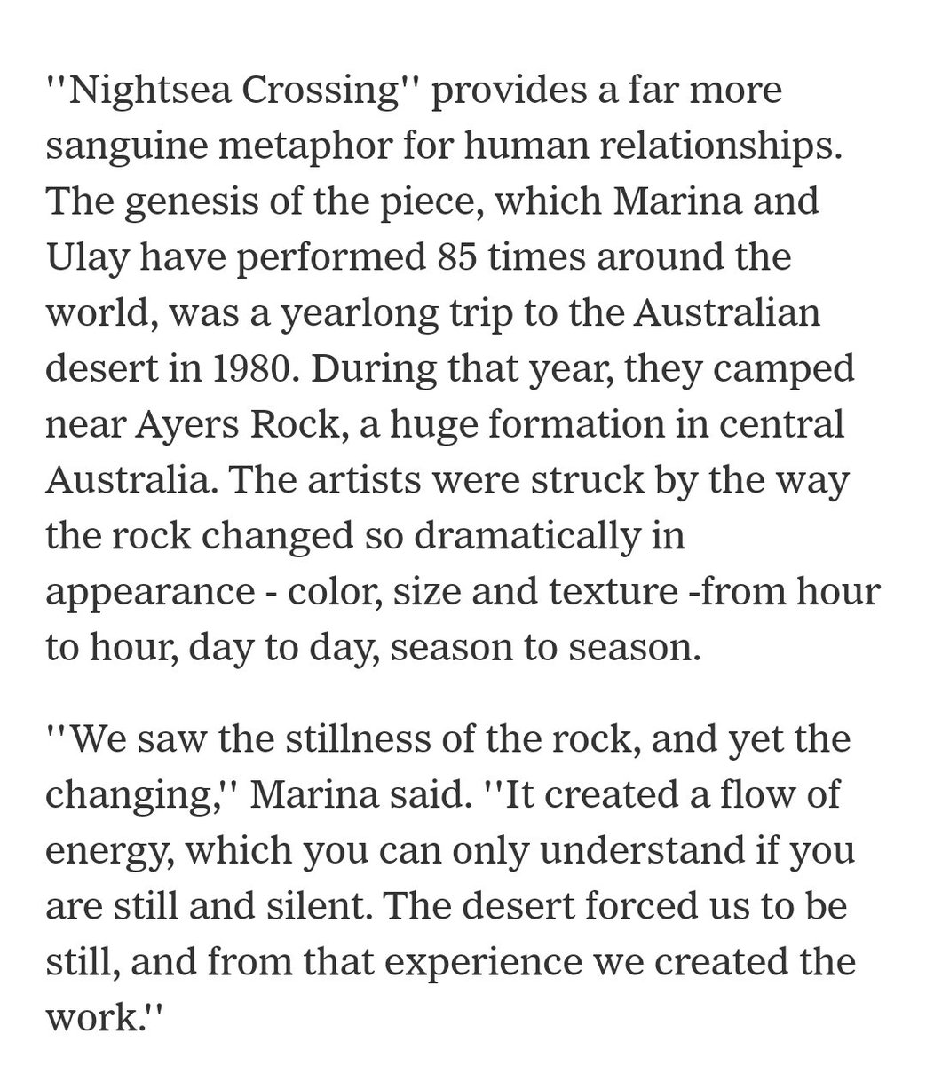 Guess who just so happened to be in Ayers Rock in 1980 for a new art installation? You guessed it.Marina and Ulay spent a full year in Ayers Rock for their art piece titled "Night Sea Crossing" https://www.nytimes.com/1986/02/21/arts/art-people.html?ref=oembed