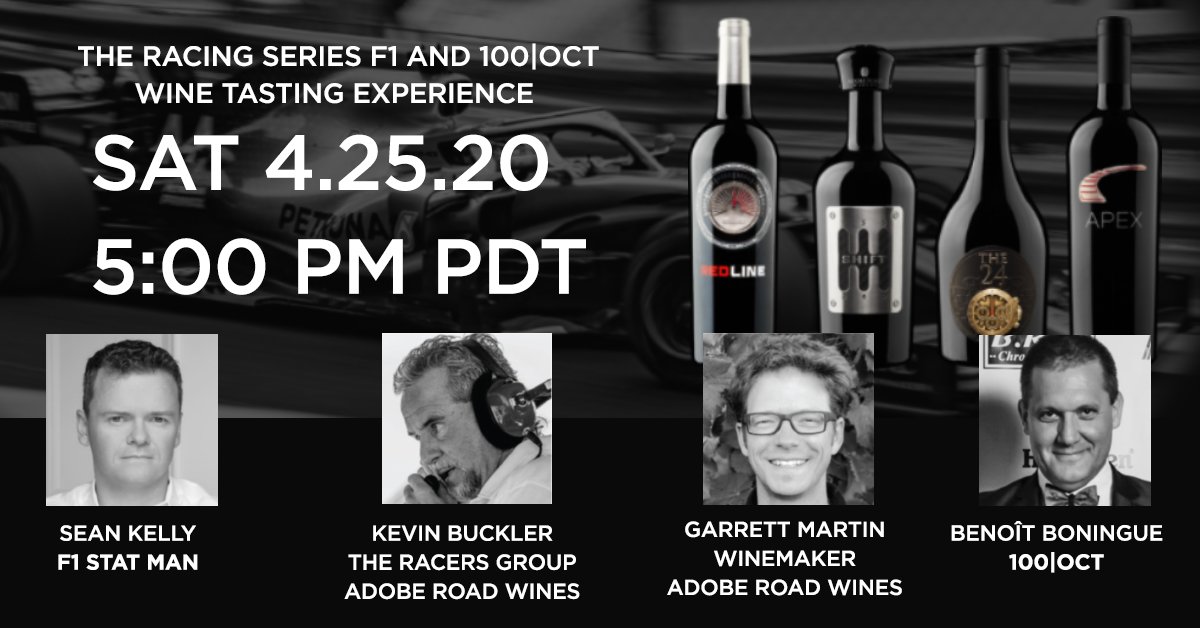 AdobeRoadWines's tweet photo. SATURDAY! Pick up a couple bottles of @theracingseries https://t.co/Dcybwbot9W for our Virtual Tasting with legendary driver @KevinBucklerCEO @100oct’s @ESLKid75 and F1 Stat Guru @virtualstatman - Zoom link sent upon purchase. Fast Cars, Fine Wine!  #theracingseries #adoberoad https://t.co/XmTpNShDLt