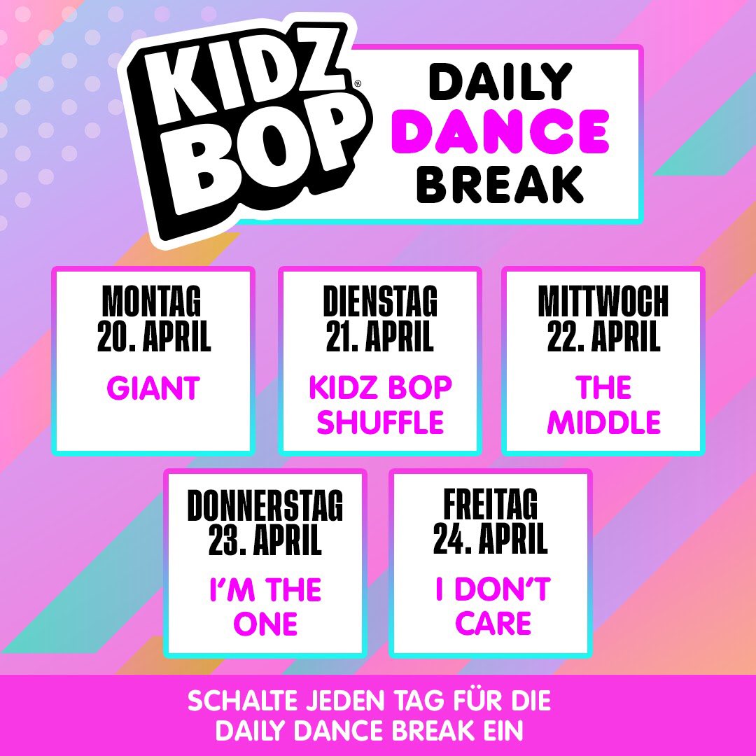 🤗 MORGEN gehen wir wieder LIVE für eine weitere #KIDZBOPTanzpause! 🕺🎶 Mach dich bereit morgen ab 16 Uhr wieder mit und zu tanzen! 😍 #KIDZBOP #KIDZBOPGermany #KIDZBOPPartyPlaylist #stayhome