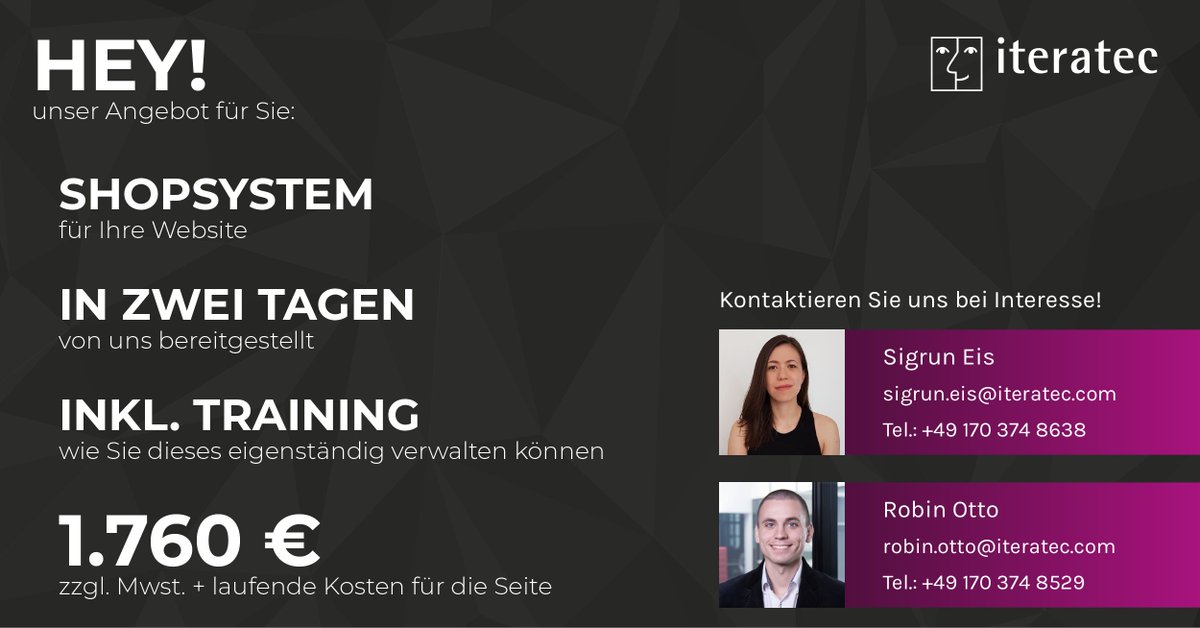 Sie benötigen dringend ein Shopsystem für Ihre Website? Gerade kleinere Unternehmen stehen zur Zeit vor genau dieser Herausforderung. Wir unterstützen beim zügigen Aufbau des Shops und befähigen Sie dazu, diesen in Zukunft selbst verwalten zu können.

#Coronavirus #ecommerce