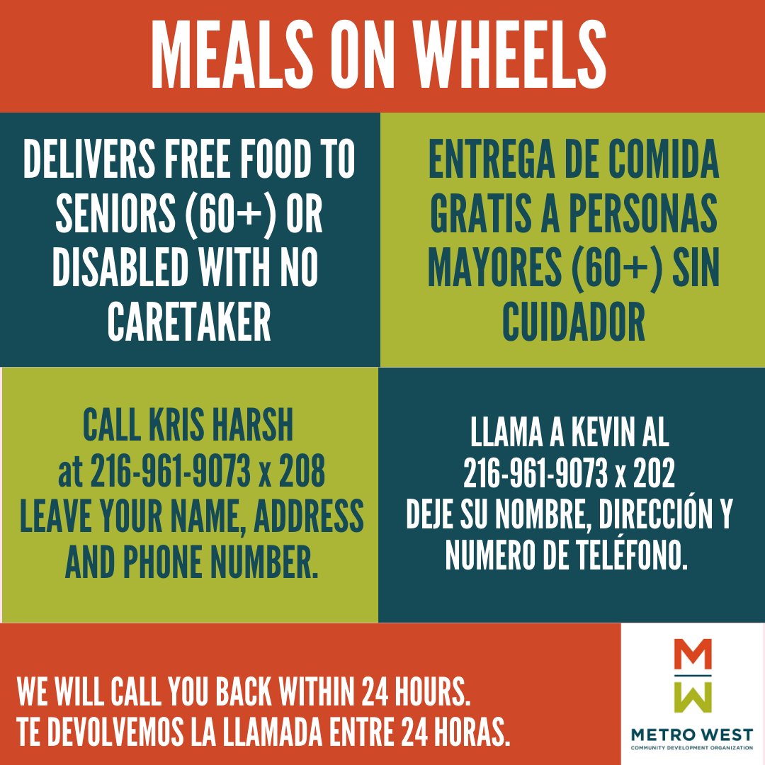 If you know of any Seniors (60+) or disabled with no 
caretaker in the Stockyard, Clark-Fulton, and/or Brooklyn Centre neighborhoods in need of FOOD, please call Kris Harsh at 216-961-9073 x 208. 
Leave your name, address and phone number.
