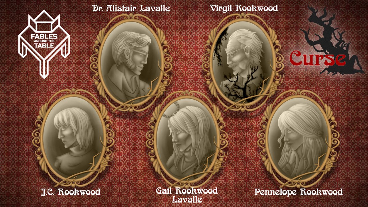 Fiona will be joined by players: @nick_uroseva as Virgil Rookwood @CLRex4 as Gail Rookwood Lavalle @BellasinringA as Pennelope Rookwood @Leprapimpin as J.C. Rookwood @yell_garrett as Dr. Alistair LavalleCharacter art by the talented  @CLRex4!