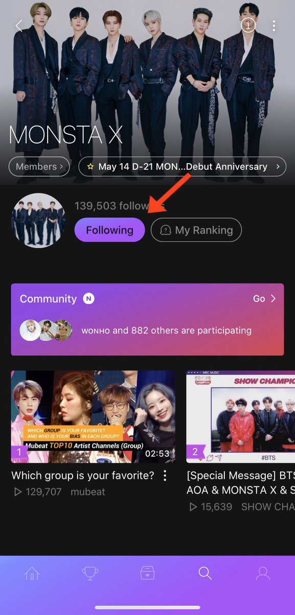  Follow Monsta X Step 1: Click on the search bar in the task bar.Step 2: Search for Monsta XStep 3: Follow them  You can also look through various things as the community & Videos of them.