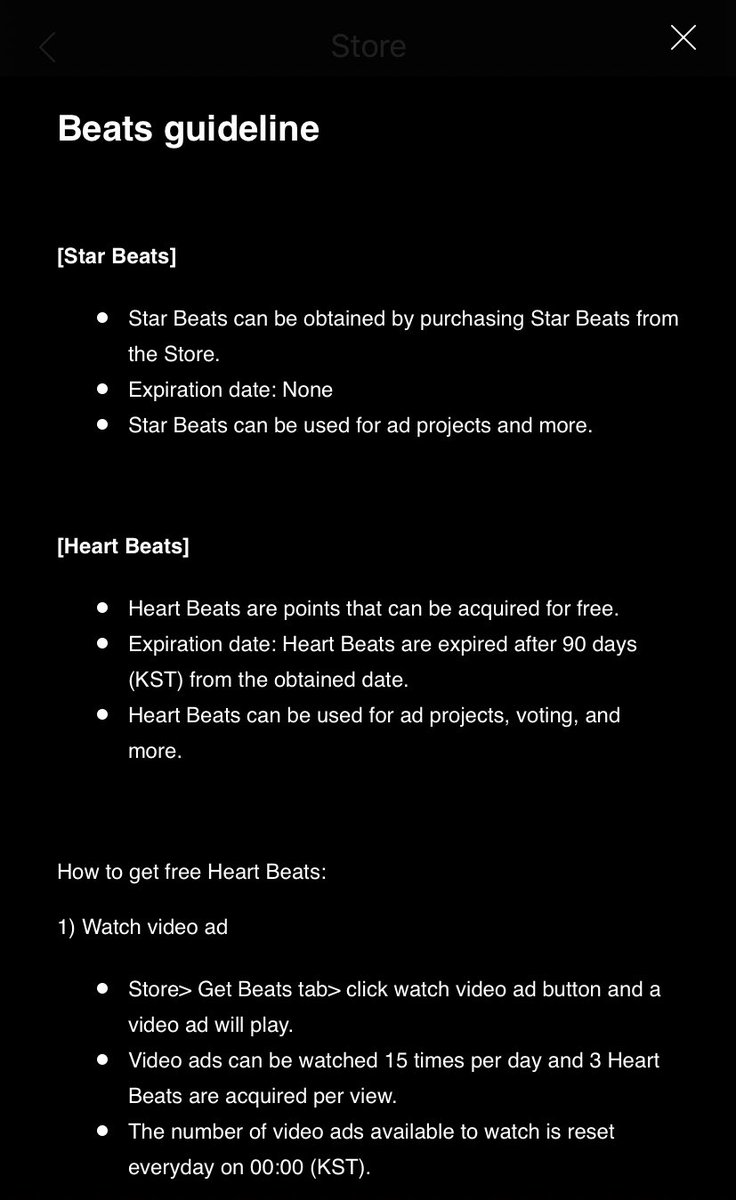  Note You can only watch 15 ads per day. One ad will give you 3 Heartbeats. You can also purchase Star Beats. You can see your current amount of Beats when you click on your profile.