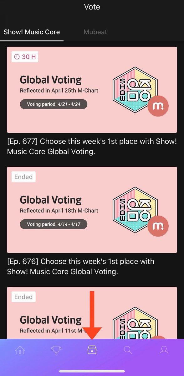  VOTING Step 1: Click on the Voting Box (Middle Symbol in the task bar).Step 2: You will now see the newest Votings for SHOW! MUSIC CORE and THE SHOW. Note As soon as voting for Monsta X opens, we will notify you and post about it.