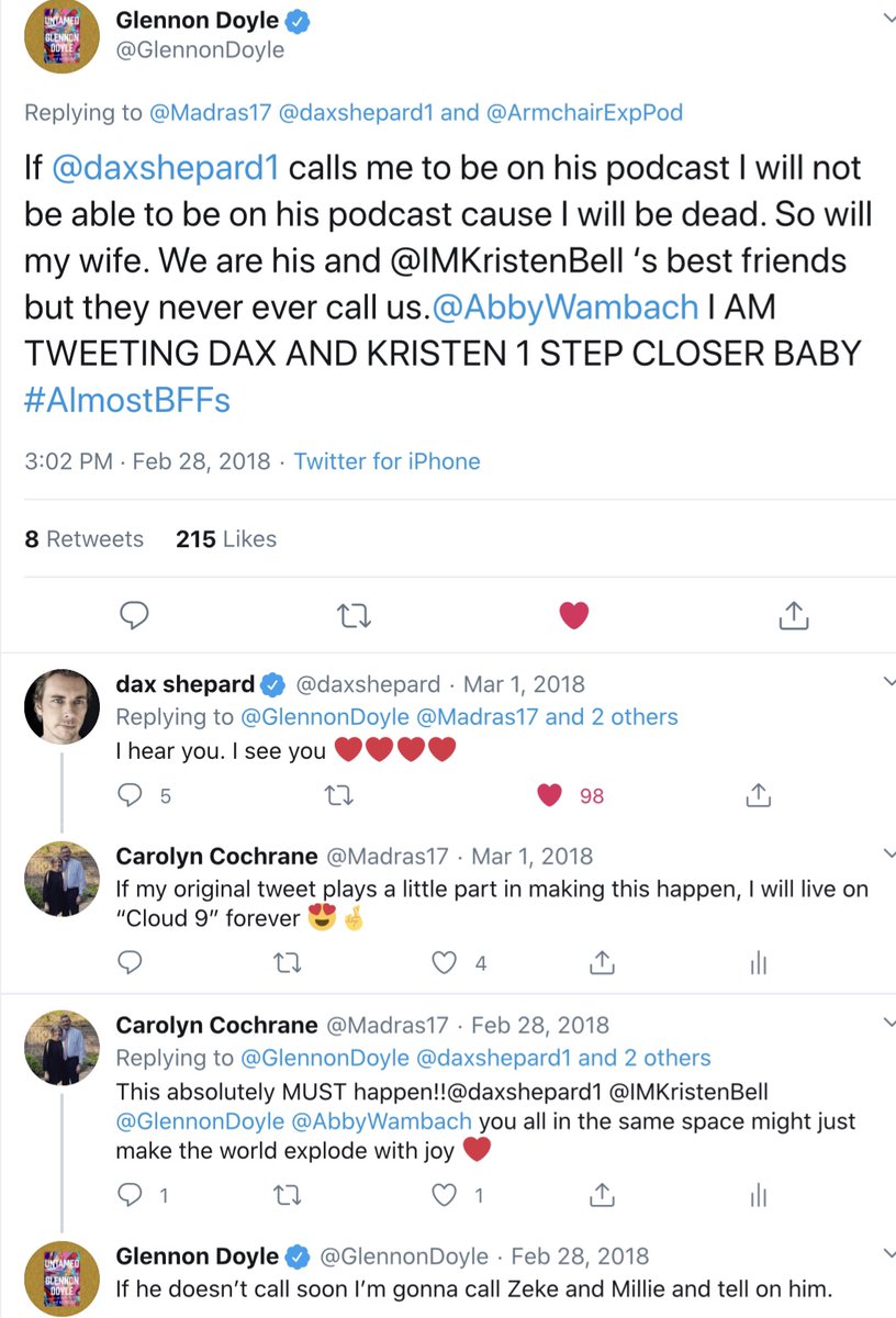 Madras17's tweet photo. The day has FINALLY arrived!! I’d like to think I had a small part in manifesting this moment of podcast heaven. I have been lobbying for the day that @GlennonDoyle &amp; @daxshepard would rendezvous on @ArmchairExpPod for more than 2 years. Today is that day!!! 😍❤️ https://t.co/MtRByVyf2G