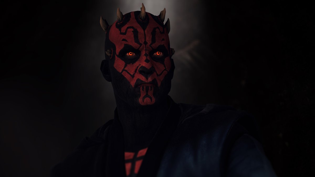Yep, that looks better. The background shouldn't be the center of attention anyways.What else?Blurring the background, as that'll also unconsciously redirect the attention to Maul. And let's even blur his torso, so that only the head stands out.