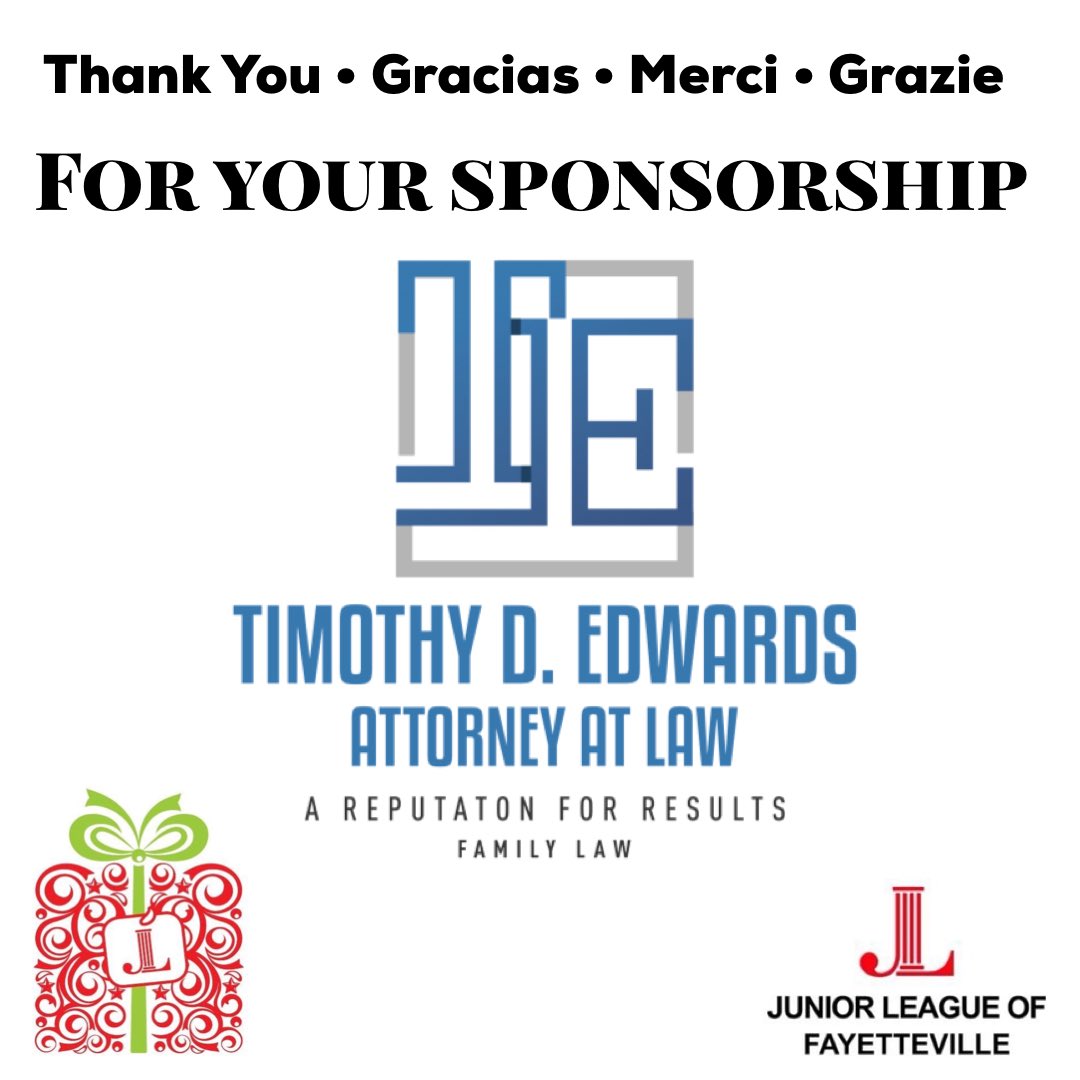 The <a href="/JuniorLeagueFay/">Junior League of Fay</a> would like to thank another one of our valued bag sponsors. Thank you Tim Edwards, Attorney at Law for all your support! blackwellandedwards.com #hollydayfair2020 #thankyou #weloveoursponsors