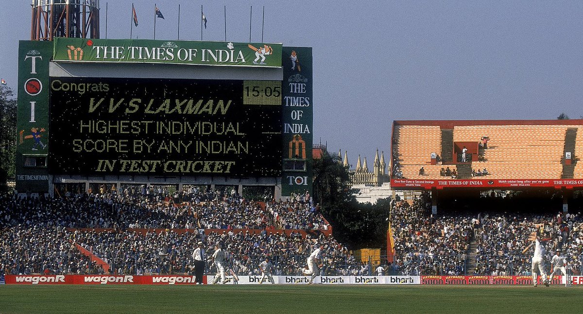 India were forced to follow on after being dismissed for 171 against Australia.VVS Laxman batted for over 10 hours for his magnificent 281 as India turned the match around.Only the third time a Test side had won after following on.One of the best innings played in Asia.