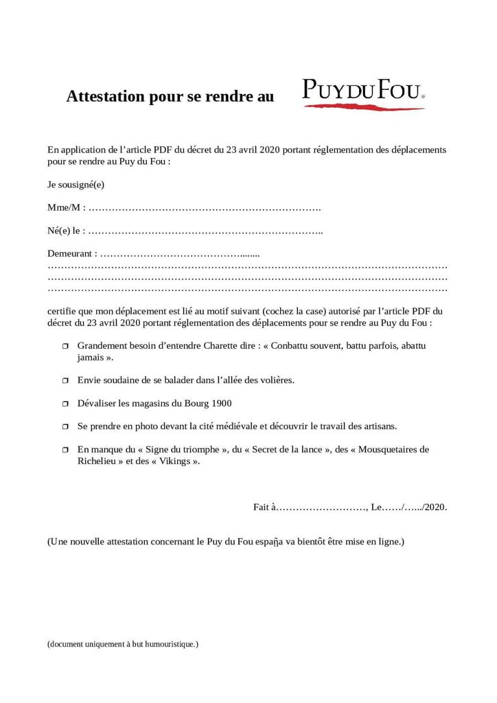 GB_GBernard's tweet photo. En manque du @PuyduFou !
Le #confinementgeneral n'a que trop duré.
Voici une attestation comme je les aime ! 😎 https://t.co/VJWnYLO7Zb