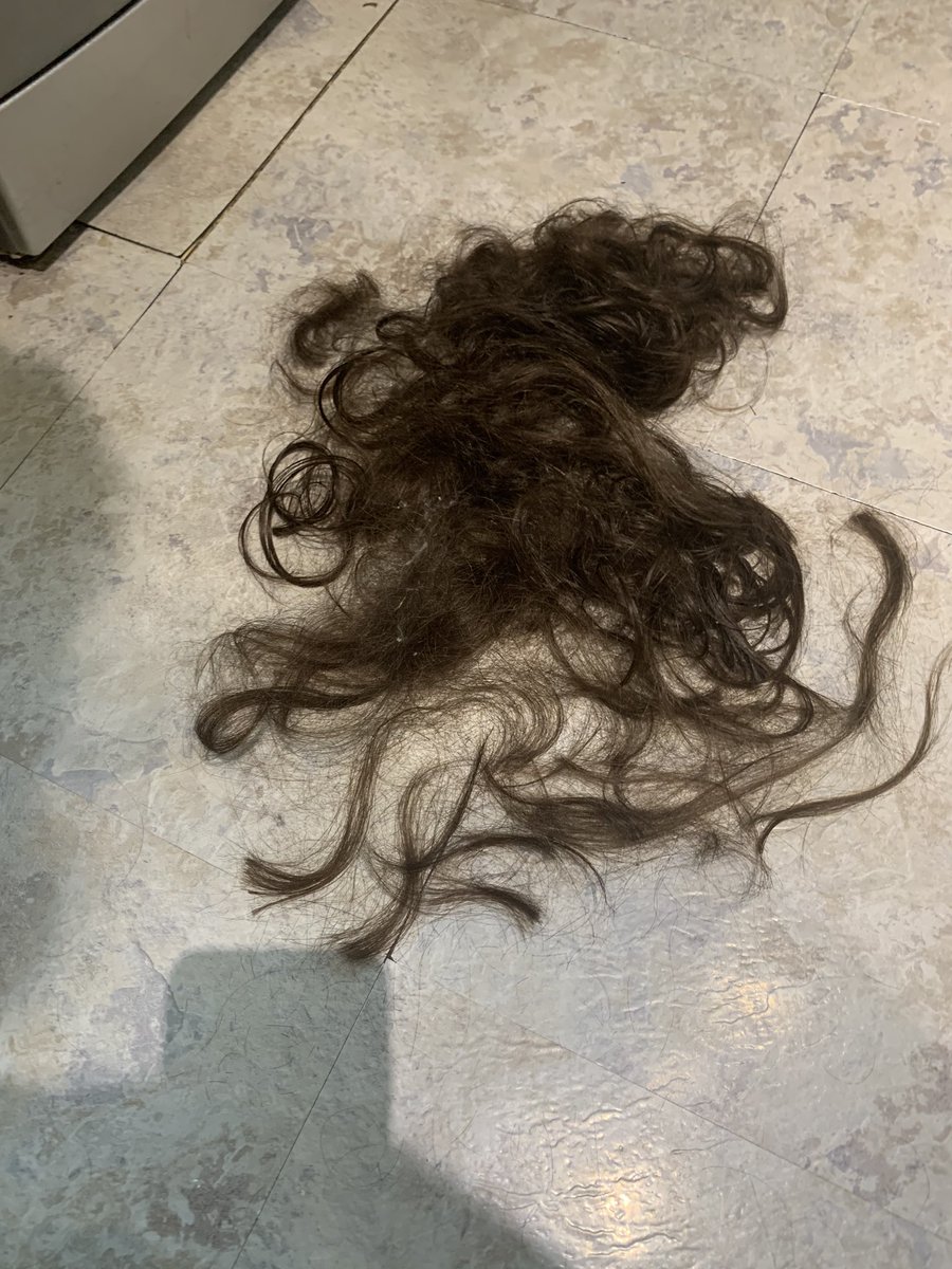HannahJM1806's tweet photo. So this happened today 😳 Not mine. Child number 3 had been going on and on about me cutting her hair and that she wanted it short. I didn’t mess it up thankfully even though she has curls and kinks (she straightened it a bit after I’d cut it). #newvocation #hairdresser https://t.co/zDoclAd2fk