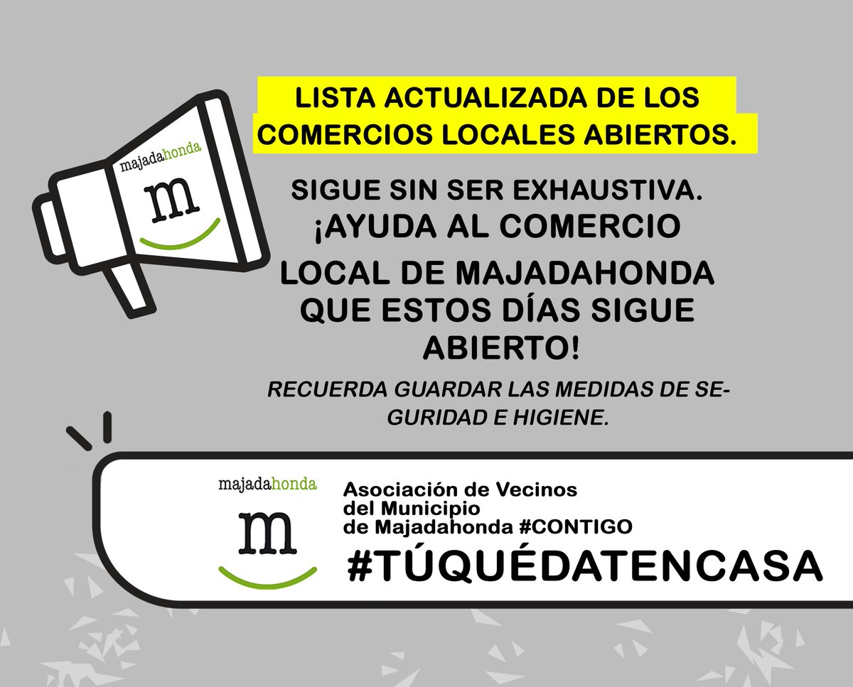 asvecmajada's tweet photo. En estos momentos apoya el comercio local. Hemos actualizado nuestro listado.  Sigue sin ser exhaustivo, pero hemos añadido farmacias y clínicas veterinarias. https://t.co/iuDHqNwnAQ