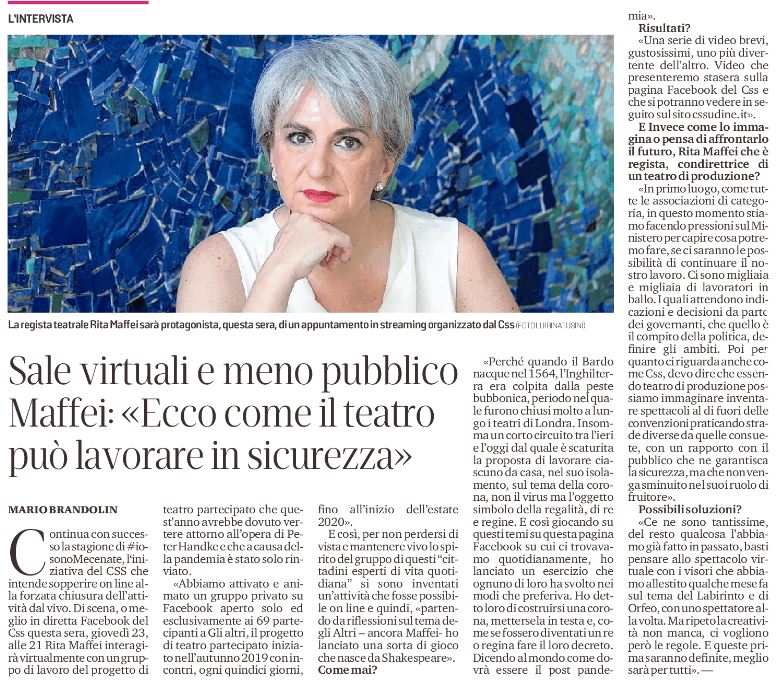 CSSTeatrostabileFVG (@cssudine) on Twitter photo Stasera ore21 #iorestoacasa con #RitaMaffei!
Leggi l'intervista #Brandolin <a href="/messveneto/">messaggeroveneto</a>
Tutti i martedì giovedì sabato in diretta dalla pagina #Facebook CSS!
Restiamo a casa ma con gli artisti
E diventiamo mecenati per sostenerli #iosonoMecenate
#ArtBonus
➡️cssudine.it/stagione-ioson… Stasera ore21 #iorestoacasa con #RitaMaffei!
Leggi l'intervista #Brandolin <a href="/messveneto/">messaggeroveneto</a>
Tutti i martedì giovedì sabato in diretta dalla pagina #Facebook CSS!
Restiamo a casa ma con gli artisti
E diventiamo mecenati per sostenerli #iosonoMecenate
#ArtBonus
➡️cssudine.it/stagione-ioson…