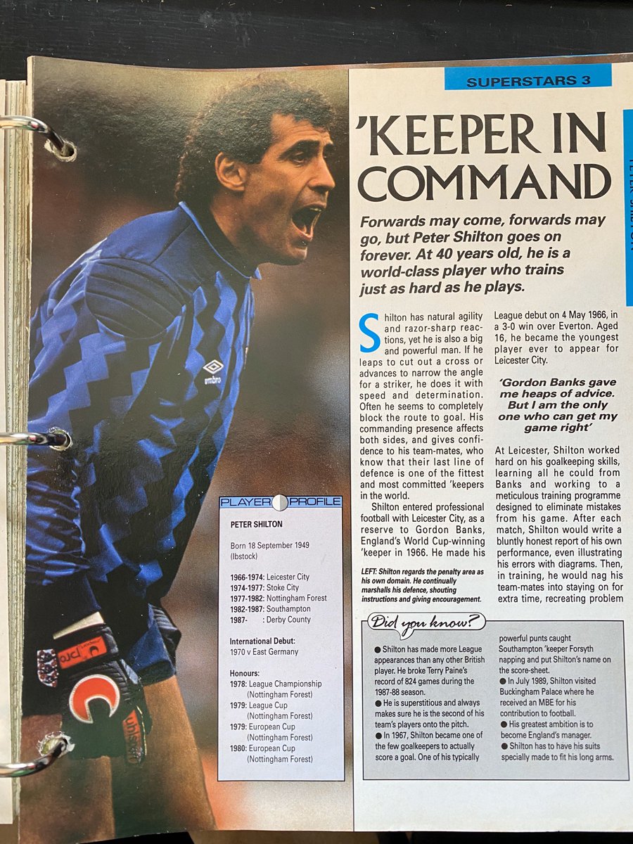 Peter Shilton, his full page poster in the greatest England goalkeeper’s kit ever there