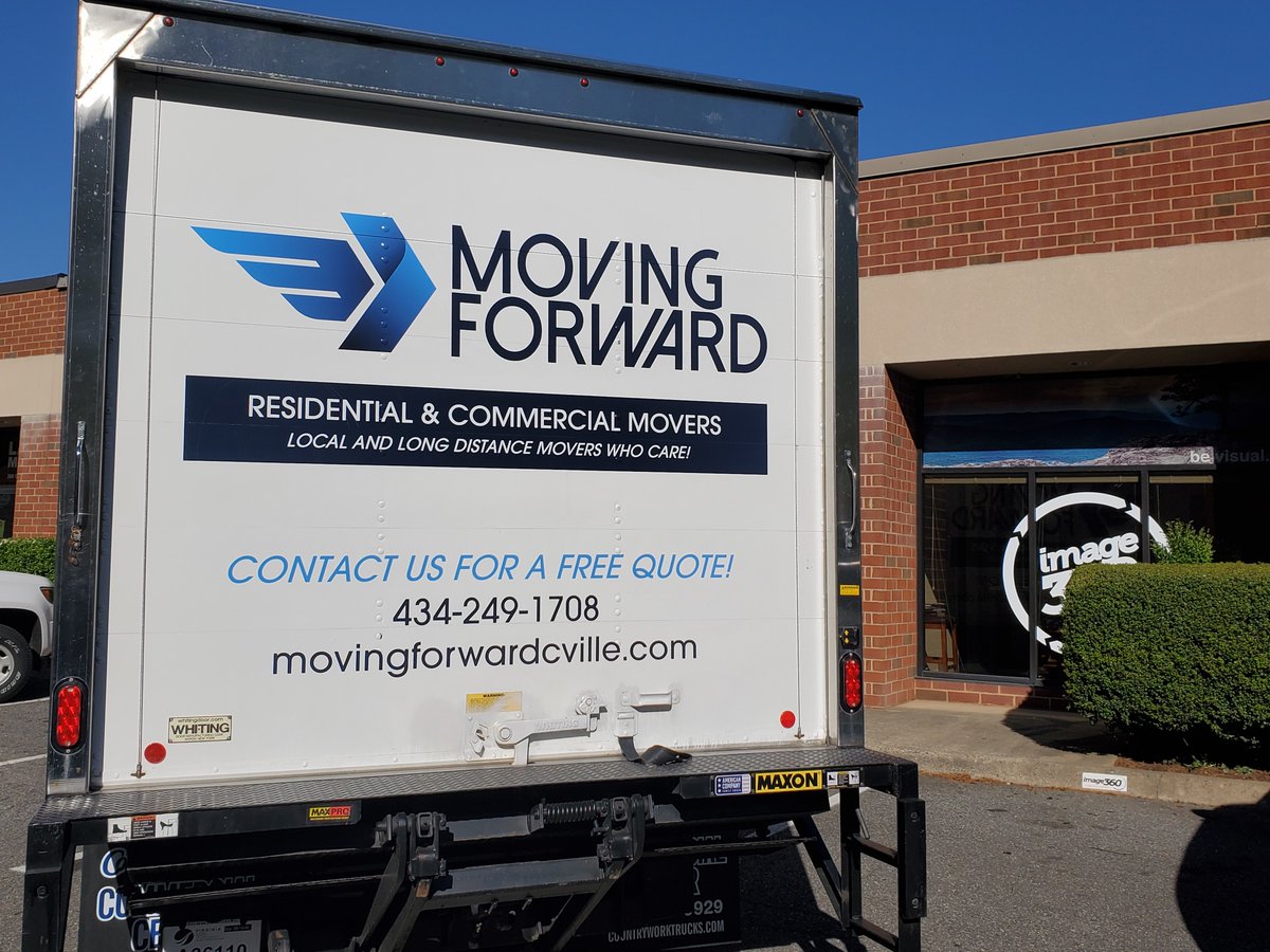 Moving Forward , a local moving company #shopcharlottesville adds new trucks to their fleet with a fresh set of #graphics #wraps