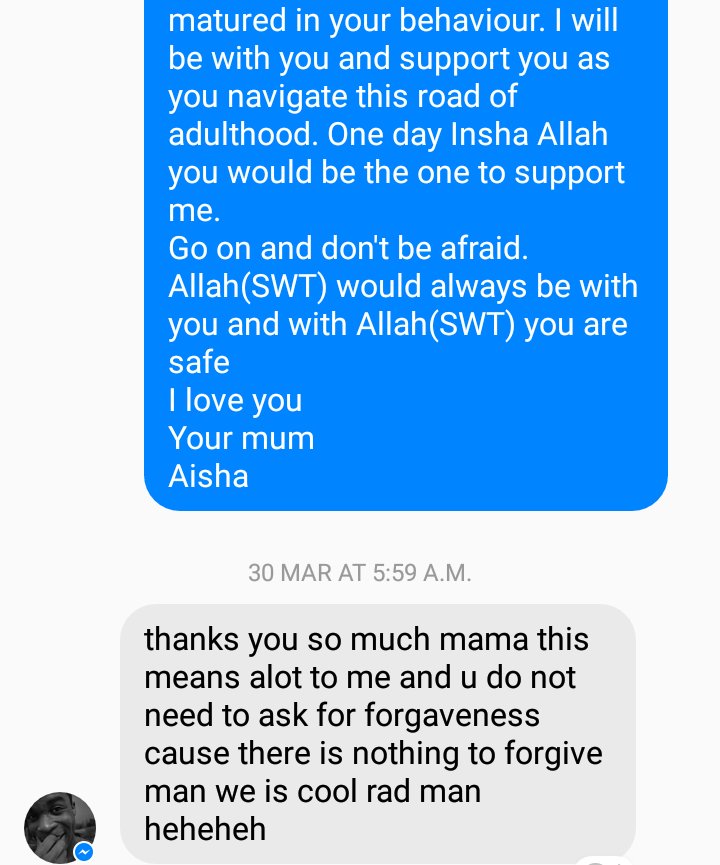 Me, writing to ask my son for his forgiveness and his response. God bless him https://twitter.com/AishaYesufu/status/847299979257327617?s=19