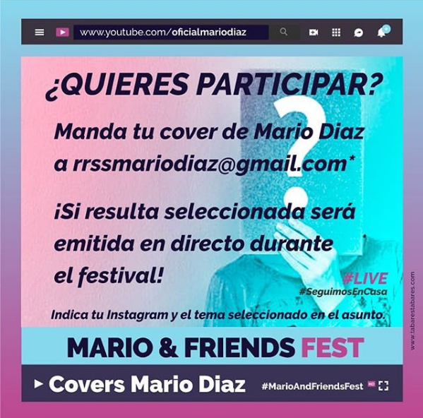 MorganBritosSL's tweet photo. #MarioDíazAndFriends trae sorpresa
¿quieres compartir #directoOnline con @mariodiazmusica @nendelahipoteca @_AArco Adriá de @lapegatina @MariaPelaeMusic @JamonesTacones y más?
Envía tu #cover de Mario a rrssmariodiaz@gmail.com 🍀 Suerte y a disfrutar de la #músicaencasa https://t.co/4TP5f8Y4ur