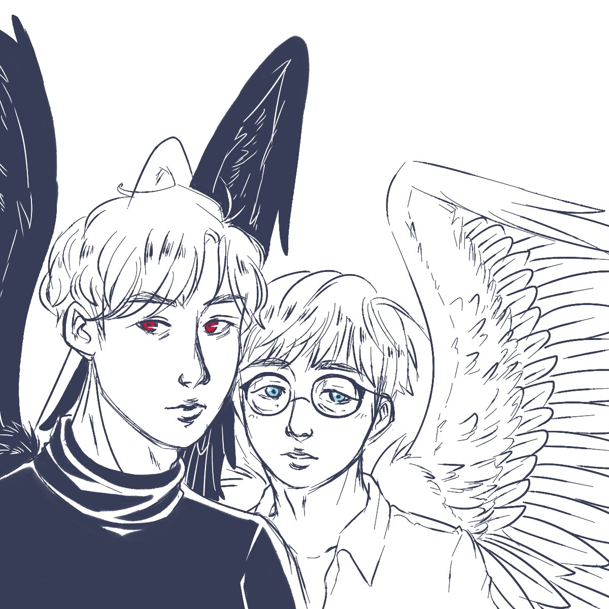 Fox_Rain_04's tweet image. Since y'all were hyping Holy again, I doodle some,,, Holy fan art again owo Here's both versions of them with their regular angel/demon eyes, and their holy transformed eyes uwu

#twosetfanart #brettyang #eddychen