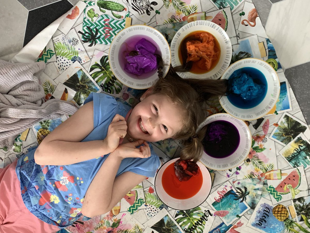 megz_ninetyfive's tweet photo. @MissOH_StP Amelia wanted me to show you our creation this morning using tissue paper! She is delighted and so happy! #Rainbowhair #staysafe https://t.co/RxDPcN4i9h