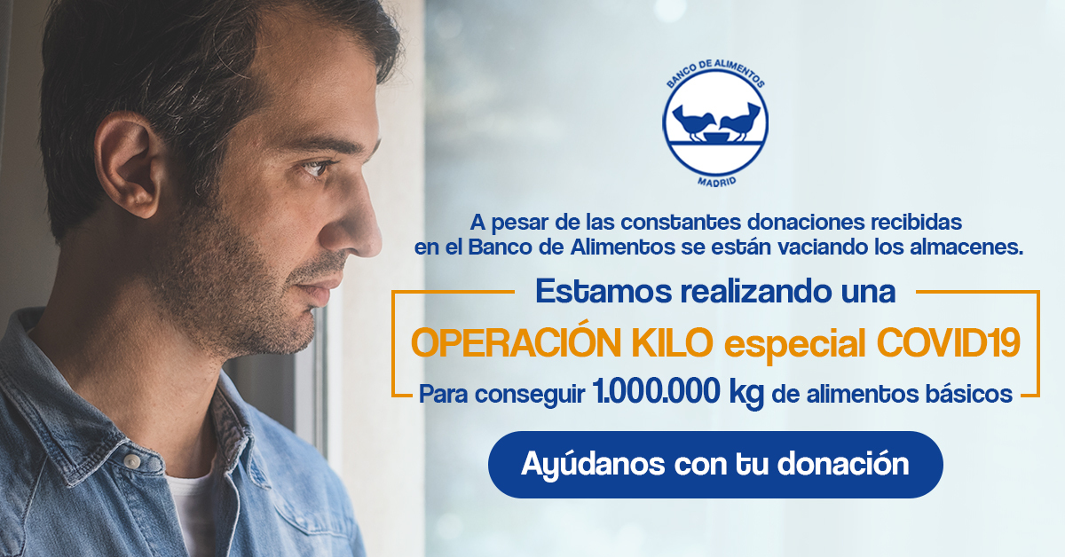 A pesar de las constantes donaciones recibidas en el Banco de Alimentos se están vaciando los almacenes. Estamos realizando una OPERACIÓN KILO de especial Covid19 para conseguir 1.000.000 kg de alimentos básicos. ¡Ayúdanos con tu donación online! #OperaciónKiloCovid19