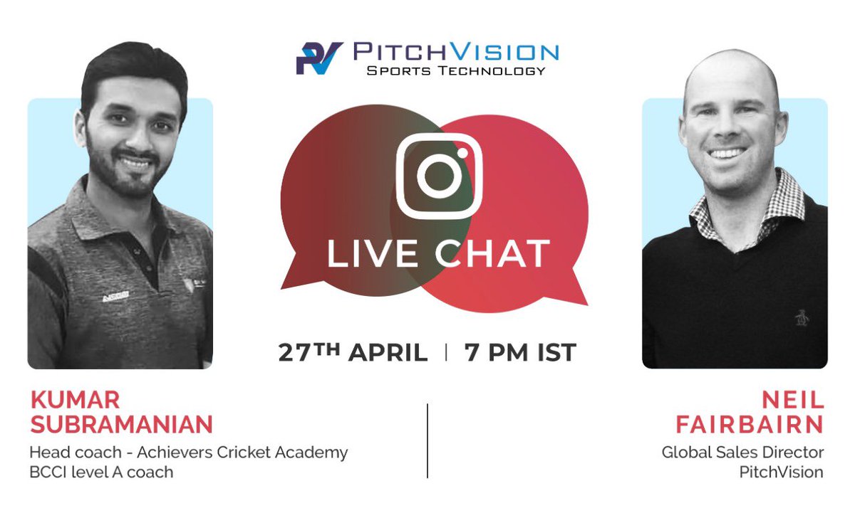 PitchVision's tweet photo. #PVChat: We will be going #LIVE!
🕰: 7pm IST | 2:30pm UK
Stay tuned to watch our Global Sales Director, Neil Fairbairn host our first guest Kumar Subramanian, BCCI Level A Coach and Head Coach at Achievers Cricket Academy. 🏏 https://t.co/7oYYedeexx