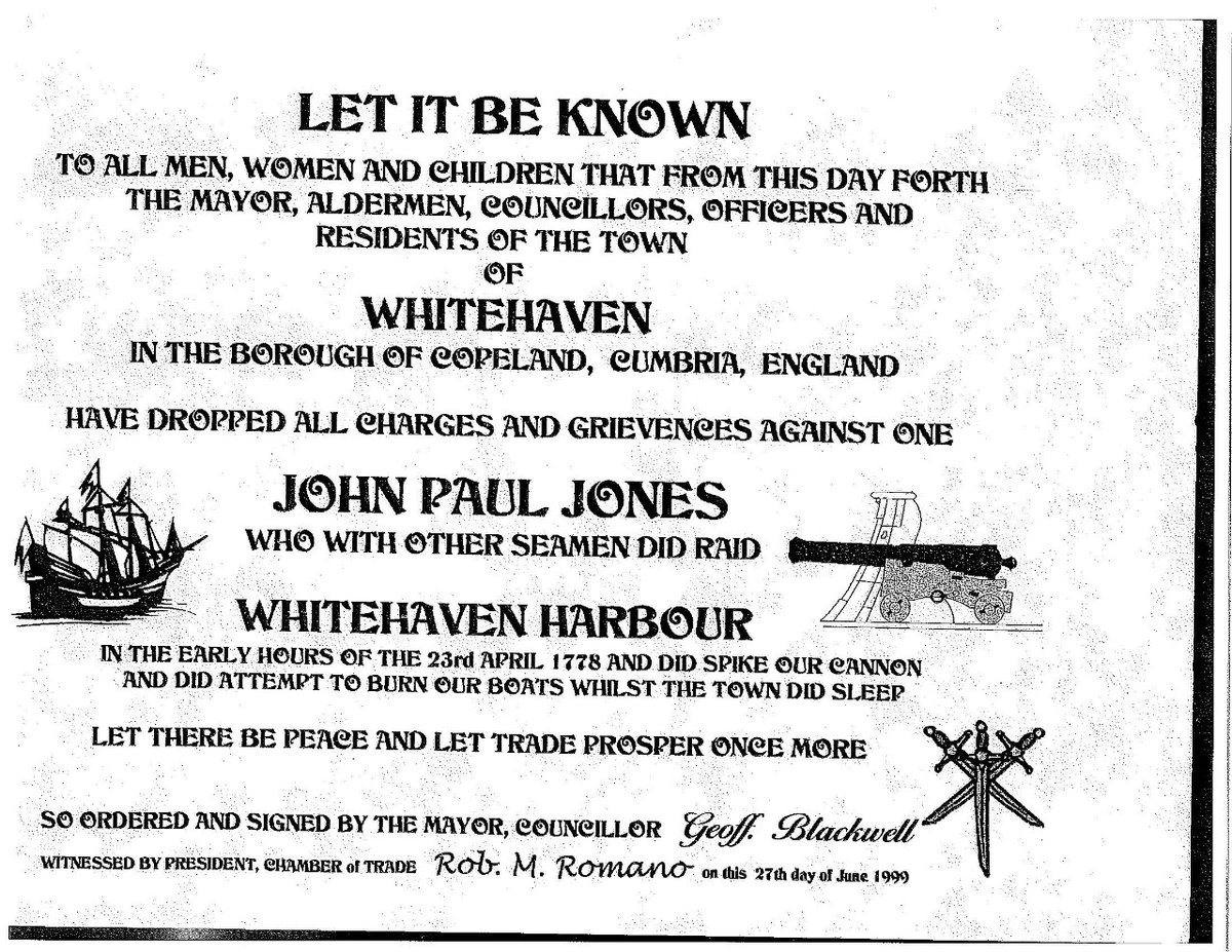 #ZBHistory: 1778-Commander John Paul Jones, a real rascal, raids Whitehaven, England, accidentally burning the entire down. After the raid he tries to kidnap the Earl of Selkirk but steals all his silverware &amp; tea pots cuz he wasn’t home. 

Technically an invasion of England.