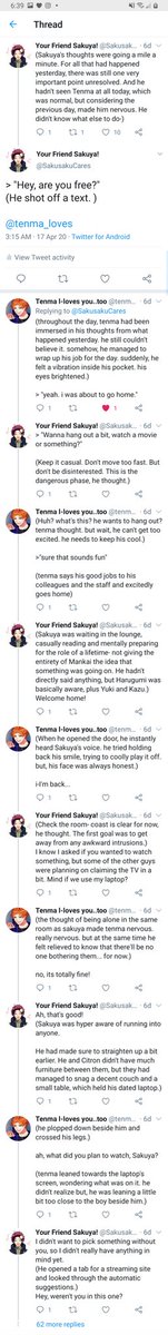 11. I can't believe someone is actually willing to rp with me a second time tbh- we realized they never decided if they were dating - we also totally stole the idea from  @akigumistan bc  #tensakurights- sakuya has plans, which he will regret bc I'm awful