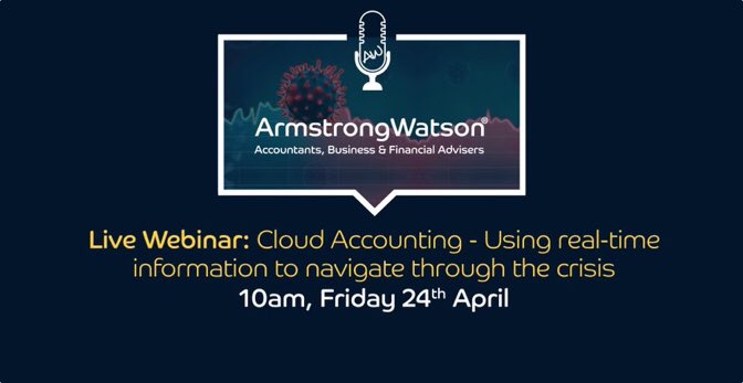 ***Live Webinar***
Having access to #realtime information is so important during any crisis to help manage #cashflow and act quickly. Join us on Friday 24 April at 10am as we discuss the benefits of #cloudaccounting.  Sign up here👉🏻bit.ly/AWebinars <a href="/ArmstrongWatson/">Armstrong Watson</a>
