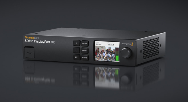 appleinsider's tweet photo. Blackmagic's Teranex Mini is now available, allowing for SDI to DisplayPort 8K HDR connections and studio-quality color connection for #Apple's #ProDisplayXDR. https://t.co/AbLOKkv1qR https://t.co/4Q0rPe50TE