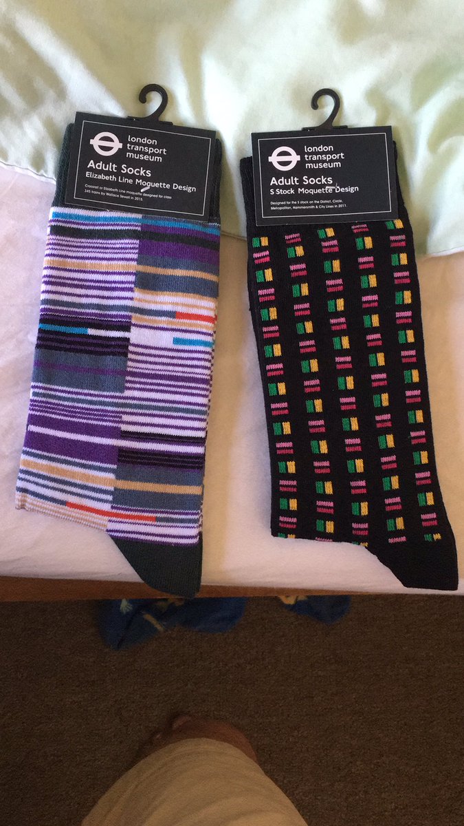 SimonZev's tweet photo. I’m delighted to have received my new @ltmuseum moquette socks this morning. Is my poster coming separately @ltmuseumshop? You can support the LTM by becoming a friend and raiding the shop too! 🚇 🧦 💪 #moquettesocks #allthesocks https://t.co/y6yHGkOq6w
