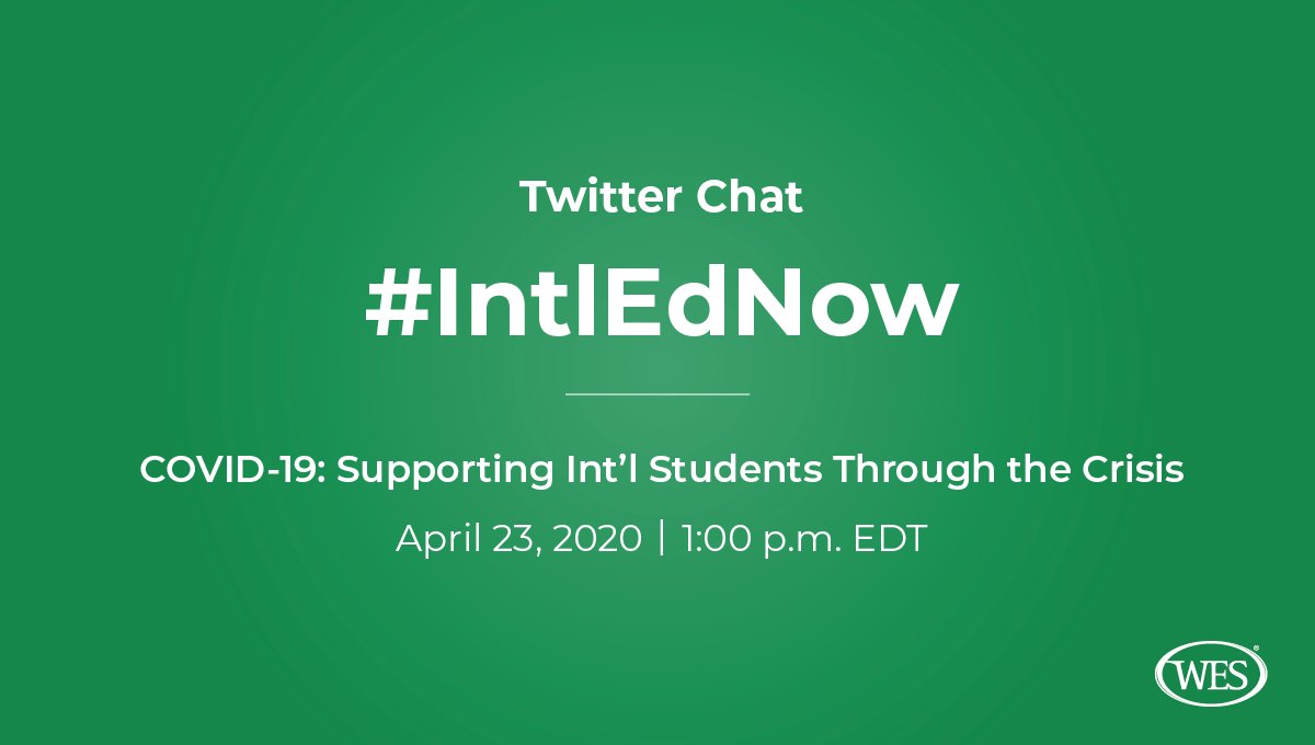 fmarmole's tweet image. #IntlEdNow:Join us today Apr.23 at 1 pm(EDT) on a Twitter Chat from @WESPicks to discuss impacts of #COVID19 on international students &amp;amp; ways to support them. @OneToWorldInc @PresImmAlliance @CBIE_BCEI @LarissaBezo @fmarmole @DavidComp @karinfischer @jennyj_lee @EstherTBenjamin