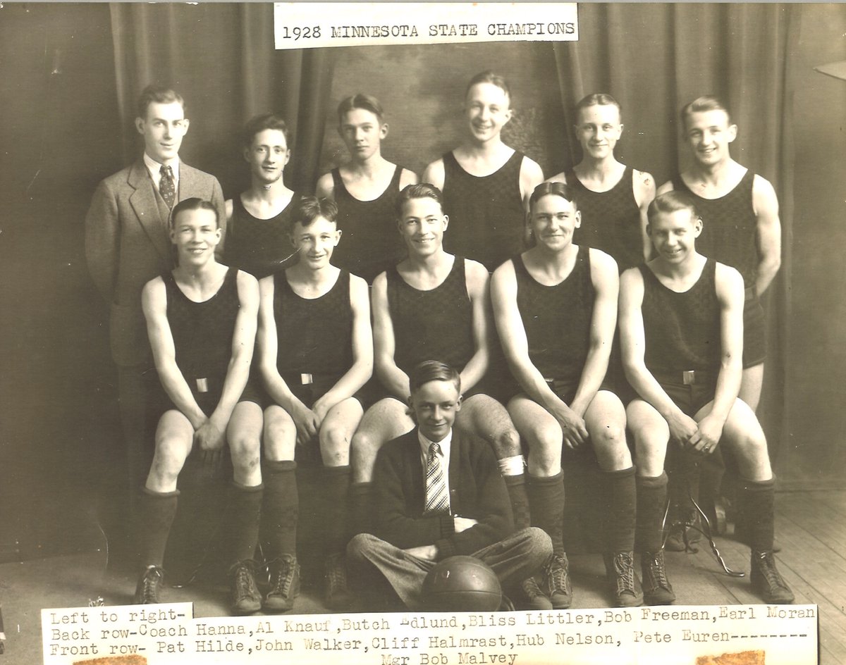 The 1928 Spud basketball team won the state championship by beating Redwing 16 to 9. Low scoring games were common in early Minnesota basketball as there was always a jump ball after each basket. #tbt #HonoringOurTradition