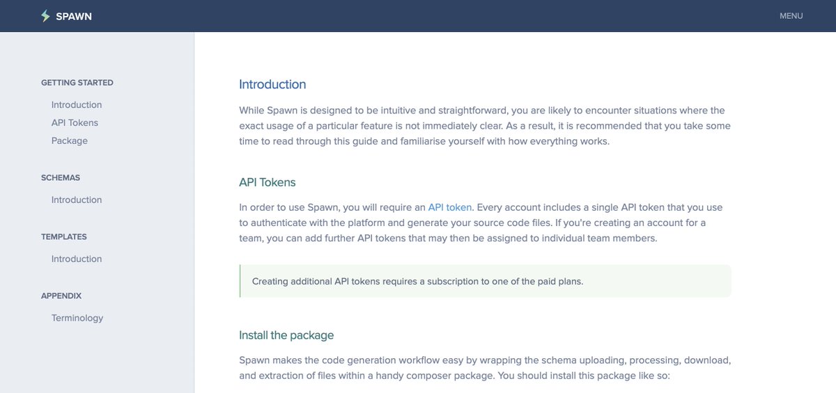 mattkingshott's tweet image. Started working on the docs for Spawn. After listening repeatedly to @taylorotwell talking about the successful adoption of @laravelphp being down to great documentation, I&apos;m planning to put a great deal of effort into them...

#laravel #php #codegenerator