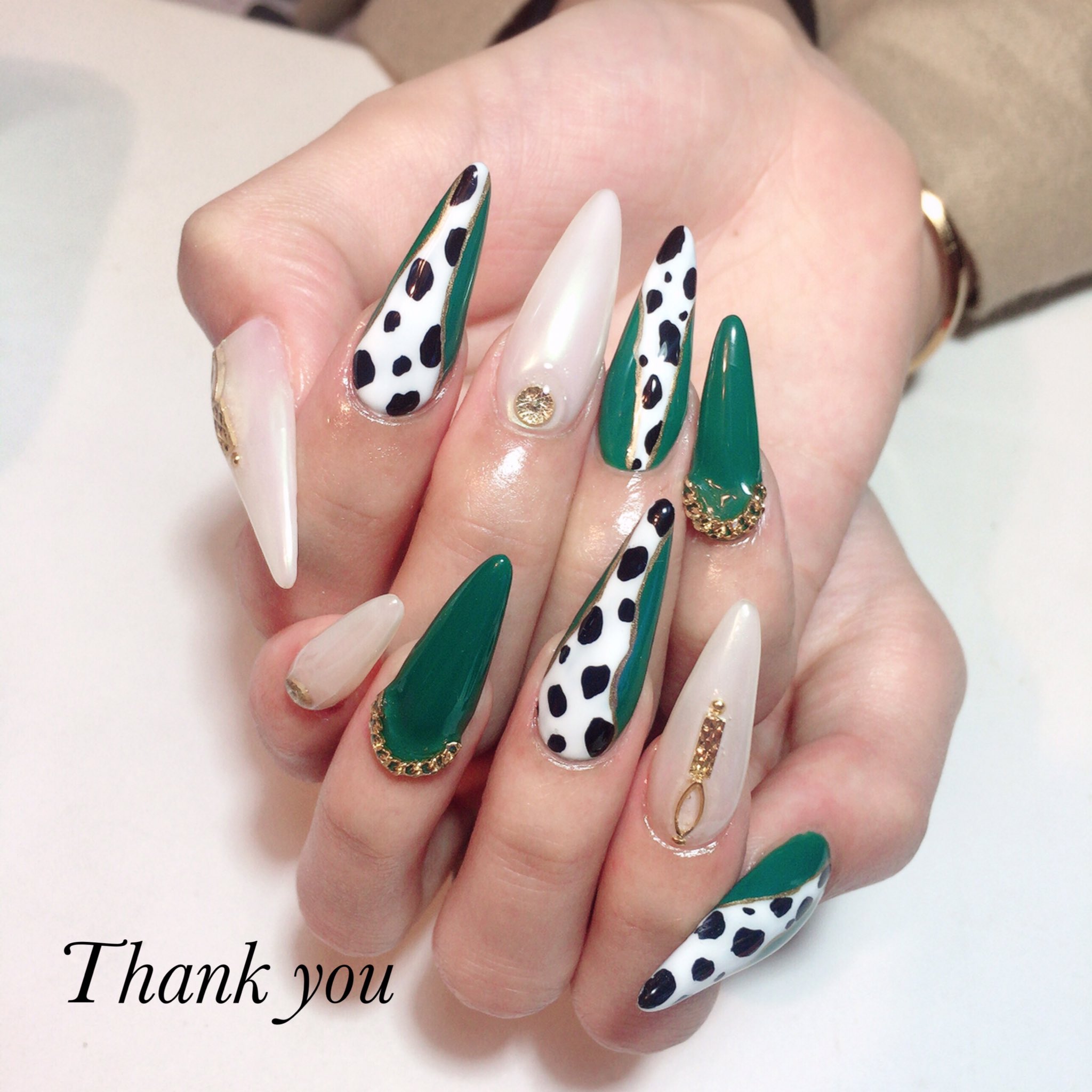 ღrinoღ ダルメシアン柄スカルプネイル 大人かっこいいに可愛い要素も入ってて素敵 ありがとうございました Nail ネイル ジェルネイル 福岡 北九州 北九州ネイルサロン 自宅ネイルサロン スカルプネイル ロングネイル ダルメシアン