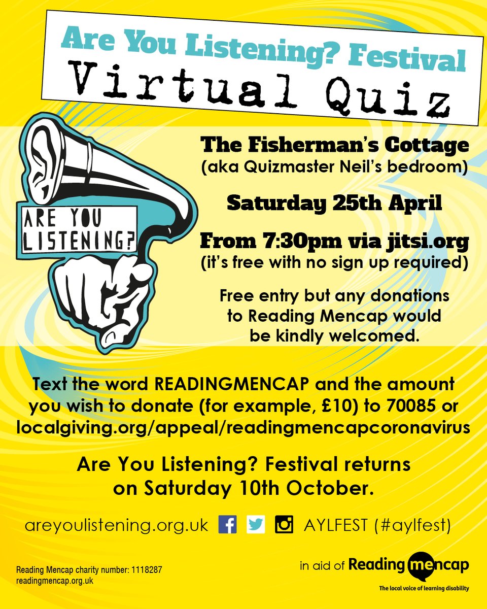 #AYLFest may not be happening as we intended this Saturday but do you have a couple of #AYLFest events for you.
First beginning with some live music and in the evening, the Virtual Quiz.
Please join us. x