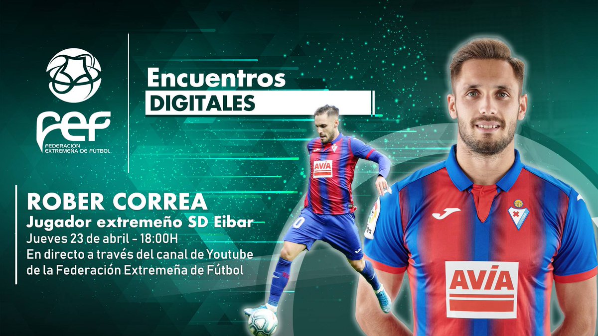📌Hoy a las 18 horas no os perdáis un nuevo episodio de #EncuentrosDigitales con el gran <a href="/rober_correa38/">Roberto Correa</a>, jugador extremeño del SD Eibar de 1ª División #JugamosEnEquipo