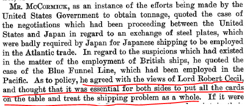 McCormick was more inclined to go along with the British scheme of pooling all the tonnage together and coordinating it as a whole.