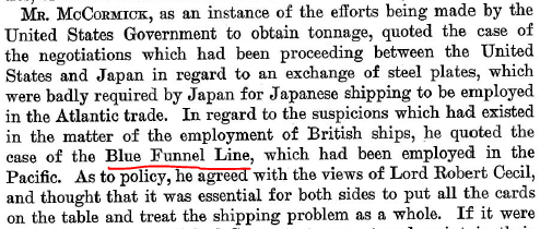 But McCormick had a question: what's up with that whole "Blue Funnel Line" situation