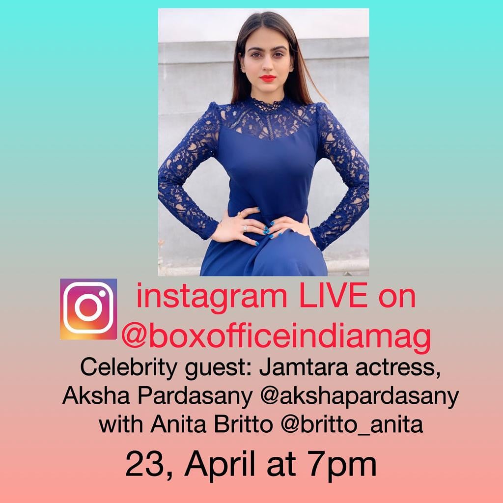 Box Office India (@boxofficeindia) on Twitter photo Reminder guys! Catch #Jamtara actress <a href="/akshapardasany/">Aksha Pardasany</a> LIVE today at 7 pm on our Instagram handle.
#AkshaPardasany <a href="/Britto_anita/">Anita Britto</a> Reminder guys! Catch #Jamtara actress <a href="/akshapardasany/">Aksha Pardasany</a> LIVE today at 7 pm on our Instagram handle.
#AkshaPardasany <a href="/Britto_anita/">Anita Britto</a>