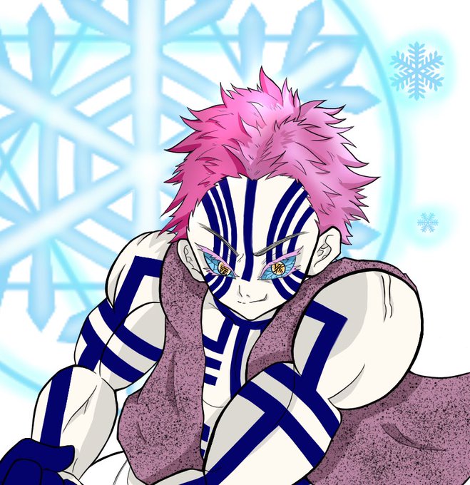 アニメ好き@Vega★さんがTwitterに投稿した猗窩座(鬼滅の刃)のイラスト。