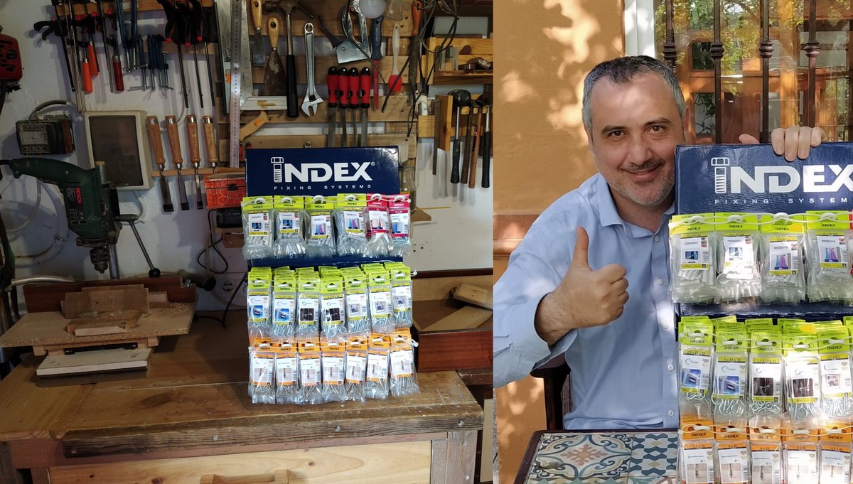 Bricocrack's tweet photo. Jose María Gómez Martínez ha recibido el expositor de tornillos que ganó en nuestro concurso de @indexfix y nos ha enviado foto para que veamos qué chulo queda en su taller 😍😍😍Enhorabuena!!! #tutorialesbricocrack #indexfix #tornillos #quetornillopongo #aprendersobrefijaciones https://t.co/zBd45bVj9v