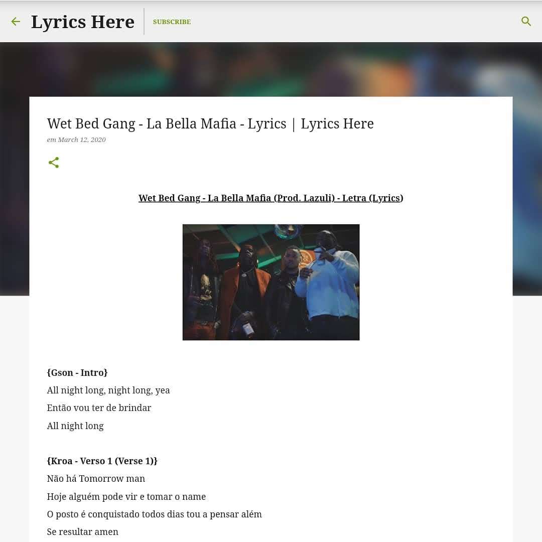 _LyricsHere_'s tweet photo. Wet Bed Gang - La Bella Mafia - Lyrics
Already Available
https://t.co/p66Vg1PYOX
.
#rapmusic #letrasrap #raplyrics #hiphop #hiphoptuga #culturahiphop #hiphopculture #hiphopnation #letrashiphop #hiphoplyrics #lyrics #lyricshere #wetbedgang #gson #zarag #kroa #zizzyjr #labellamafia https://t.co/QZxk4NFCoM