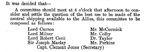 Hearing McCormick's statement, British Prime Minister Lloyd George suggested that a smaller group meet that afternoon hash out the details