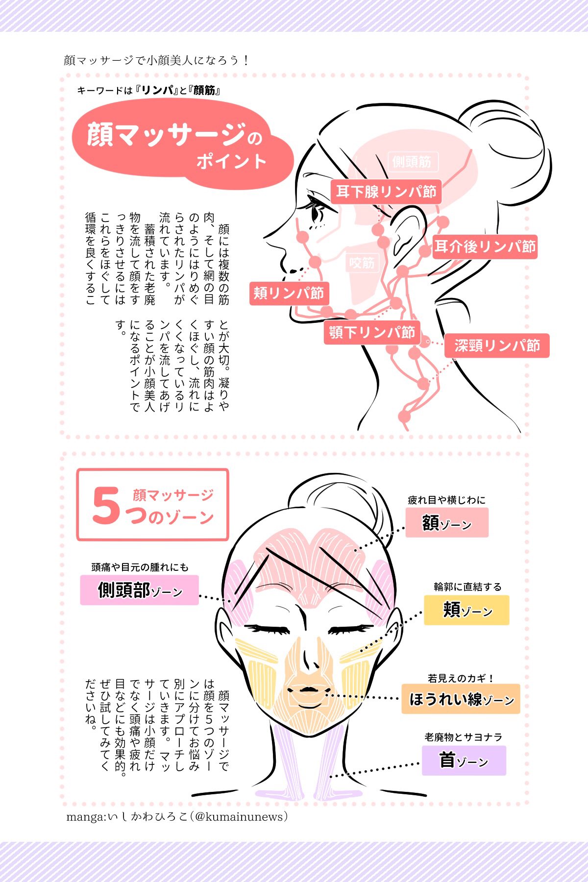 いしかわひろこ 筋肉ゼロでもできるズボラゆるトレ 重版決定 顔マッサージで小顔美人になろう ゴワゴワの顔をほぐす方法あれこれ いろんな方法をゾーン別にまとめて分かりやすくしてみました タイミングは入浴後 血流が良いときにやるのが