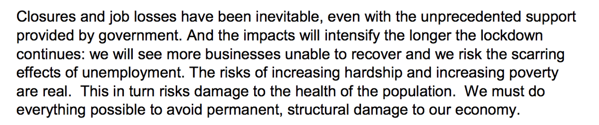 There is a change in tone in this document. Until now almost all talk was about protecting the NHS and saving lives. Much more discussion here of the consequences of the lockdown. "We must do everything possible to avoid permanent, structural damage to our economy."