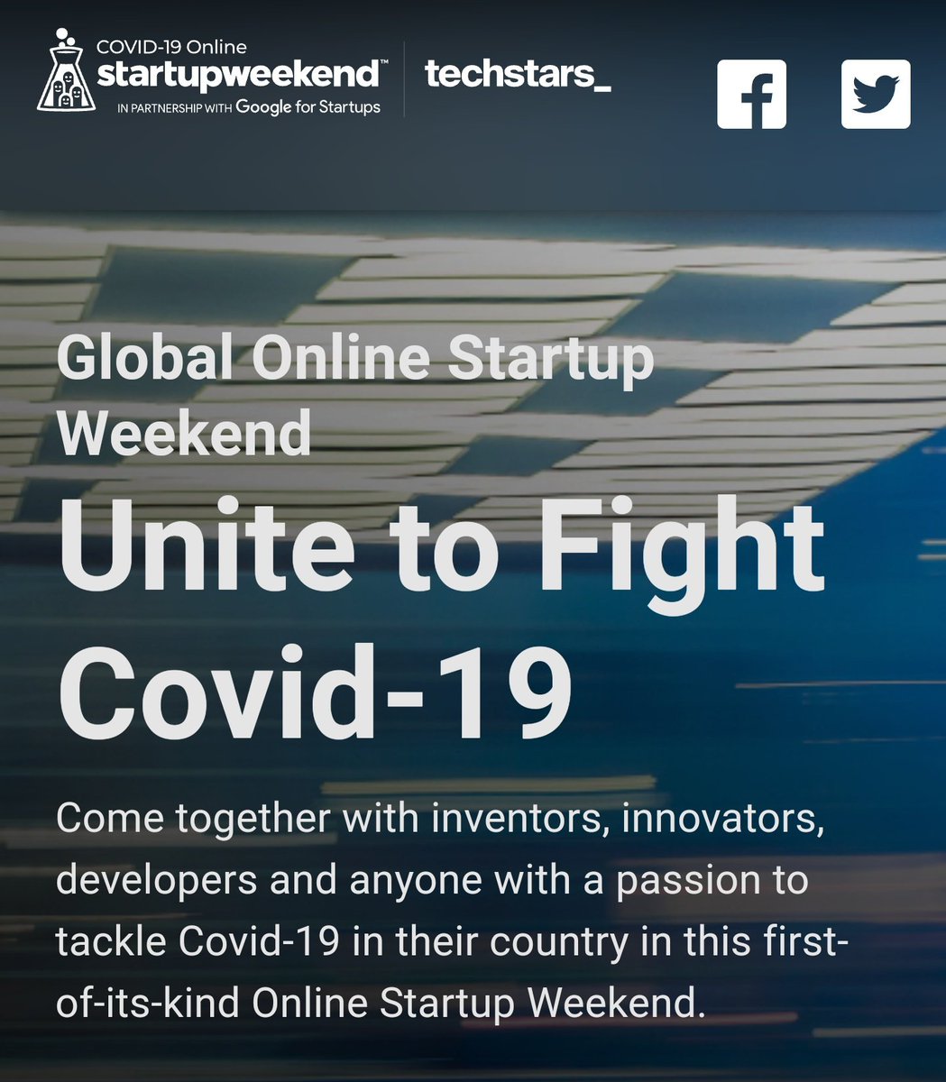 Stay home &amp; join us to work together on ideas that will better the lives of anyone affected by the pandemic. Donations raised go to COVID-19 support please share:
covid.startupweekend.org 
#COVIDー19 #startups #StaySafeStayHome
🗓 24-26 April 📍 Online
🔗 communities.techstars.com/uk/uk-uk/start…