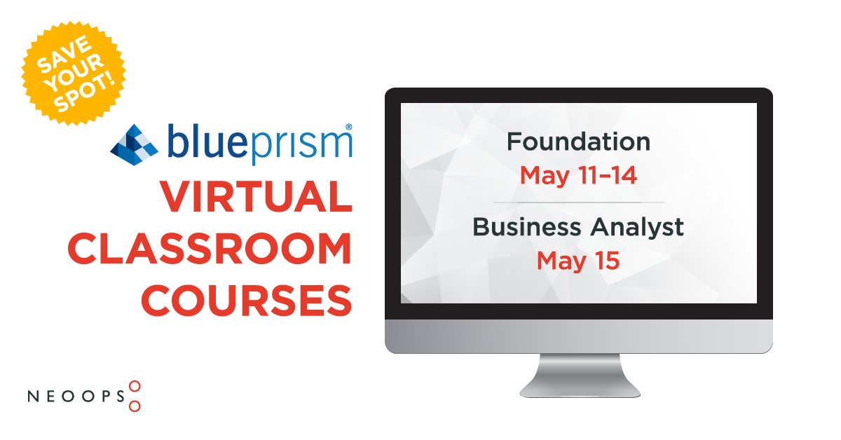 NEOOPS_team's tweet photo. NEOOPS runs a virtual Blue Prism Foundation course on May 11 - May 14th . It is  followed by  RPA Business Analyst course on May 15. To register,  email us at info@neoops.com. Visit our website for more details: https://t.co/5kuy2zwCuL https://t.co/vkxiqAq22J