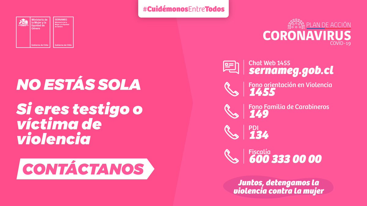 PtoMonttSalud's tweet photo. 🔴IMPORTANTE
Durante esta crisis sanitaria, muchas mujeres tendrán que convivir con su agresor y su vida estará riesgo
🚫✋ ¡Hay que estar alerta!

RECUERDA: Si eres víctima o testigo de violencia, puedes denunciar o buscar orientación en estos números 👆🏼 #NoEstásSola https://t.co/UlY3v6OQSk